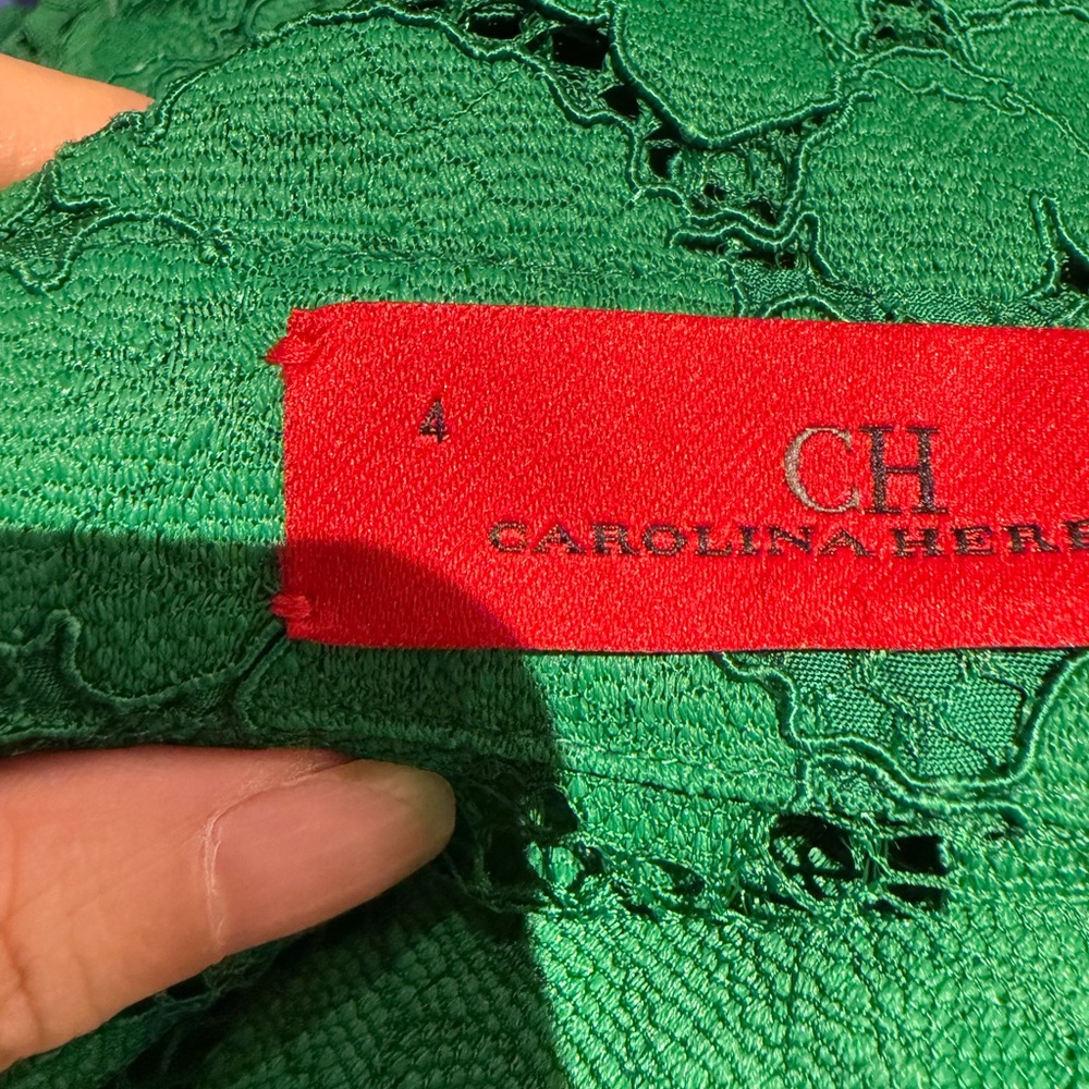Carolina Herrera Emerald Green Long-Sleeve Lace Shirt Dress - Picture 16 of 16